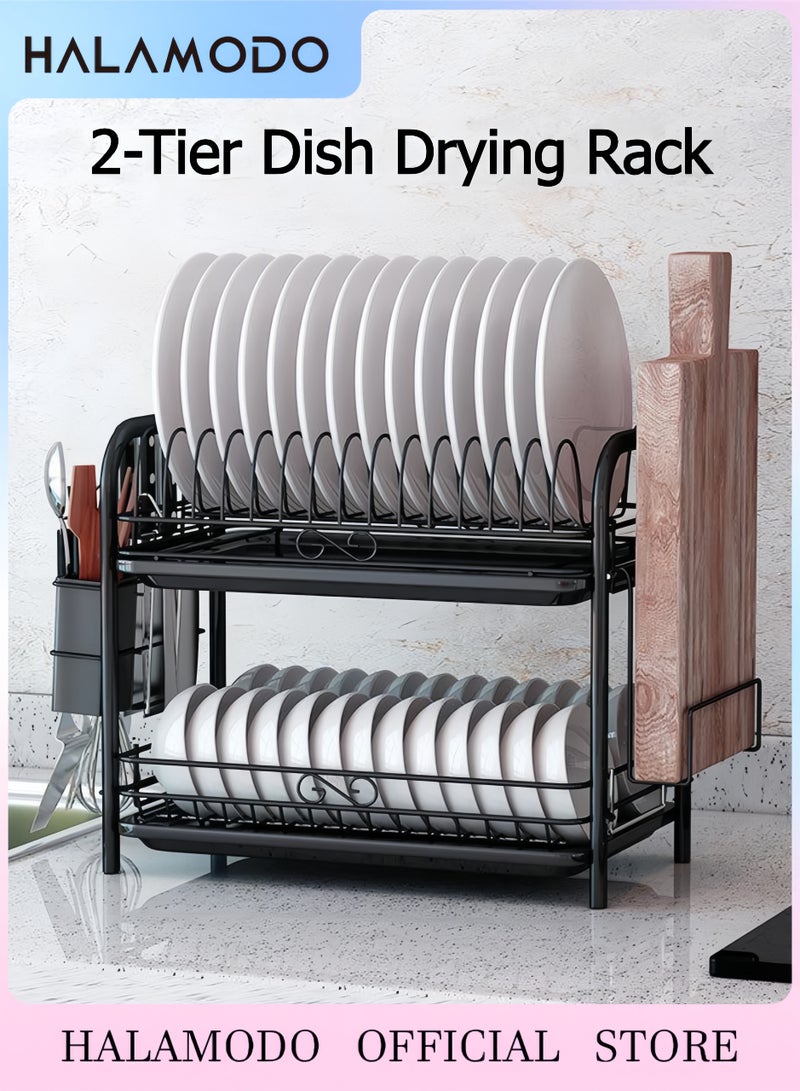 Halamodo Black 2-Tier Dish Drying Rack: 43x14.5x25cm - Image 1